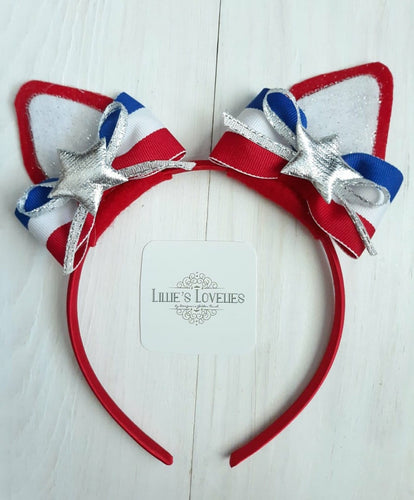 Patriotic Kitty Ear Headband or Ear Clip Set