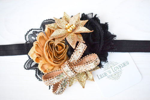 ~*Dazzler*~ Black & Gold New Years Headband Or Clip