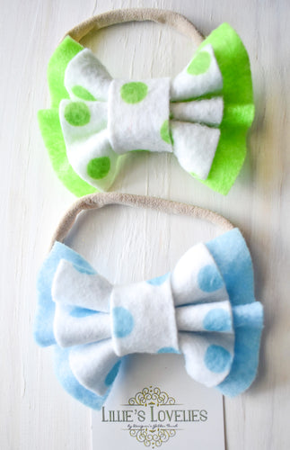 ~*Dance in the Rain*~ Double Ruffle Felt Bow Set